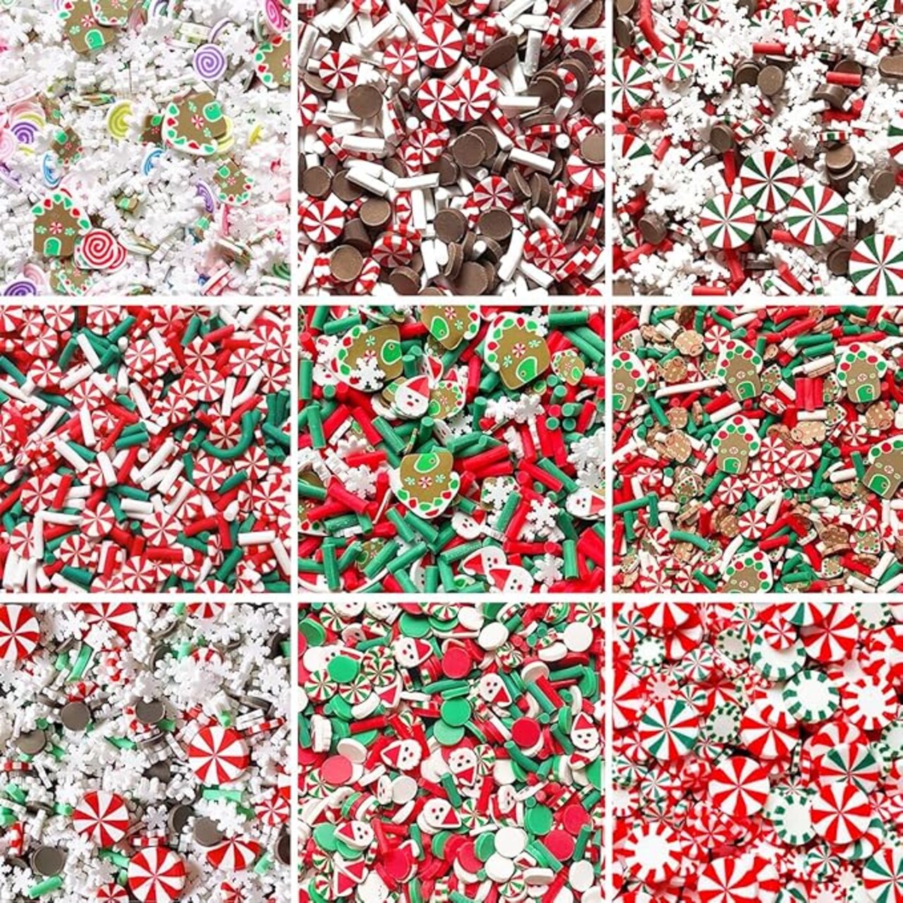 Fake Christmas Sprinkles Polymer Clay Sprinkles Polymer Sprinkles Christmas Polymer Clay Slices Fake Candy Sprinkles for Nail Art DIY Crafts Cake Phone(Christmas-90g-9 Styles)